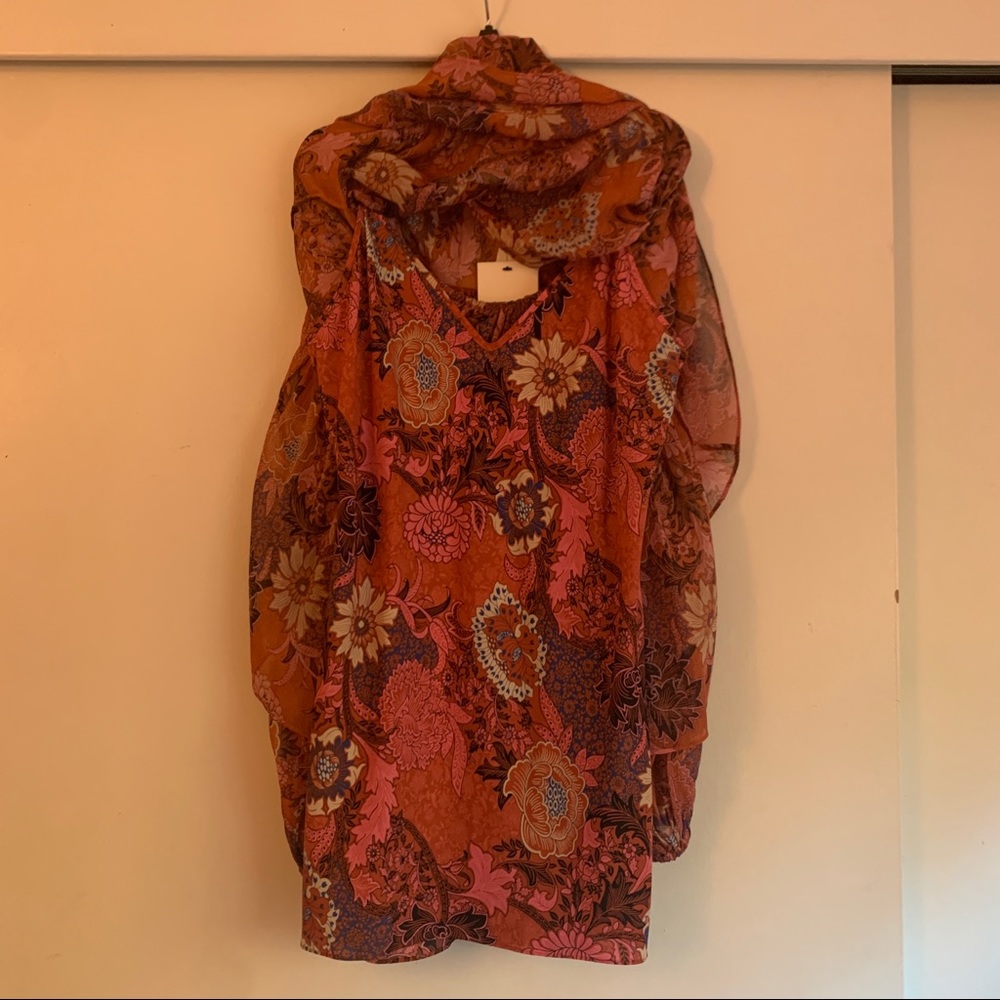 NWT A.L.C ALC pink purple printed tiered long sleeve v-neck mini dress - Picture 11 of 14
